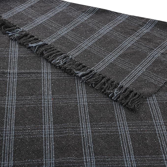 Creative Co-Op Recycled Cotton Blend Throw Blanket with Fringe, Grey Plaid (Pack of 4)