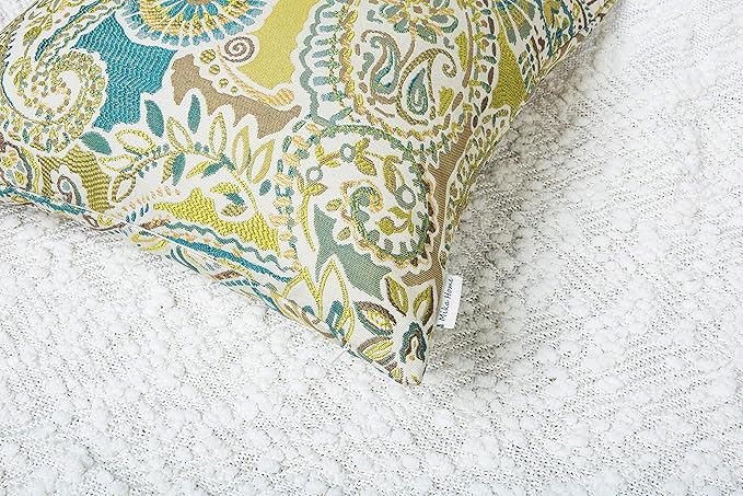 Mika Home Pack of 2 Decorative Pillow Covers Throw Pillow Cases,Paisley Pattern,18X18 Inches,Green Brown Cream Multicolor