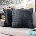UGASA Corduroy Striped Soft Soild Decorative Square Throw Pillow Covers Set Cushion Cases Pillowcases for Sofa Bedroom, 2 Pcs, 24x24inch, Dark Grey