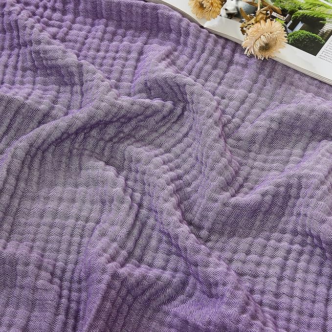 EMME Cotton Muslin King Blanket Bed Layering Bedspread Coverlet Breathable Gauze Soft Lightweight (Heather Purple, 108"x90")