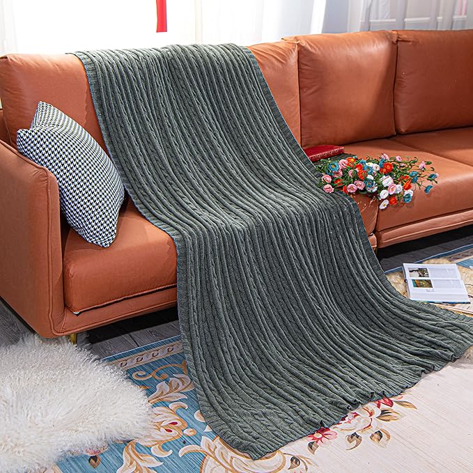 NTBAY 100% Pure Cotton Oversize (60x80) Cable Knit Throw Blanket, Super Soft Warm Knitted Bed Blanket for Bed, Sofa, Chair, Couch - Extra Cozy, Machine Washable, Comfortable Home Decor, Grey and White