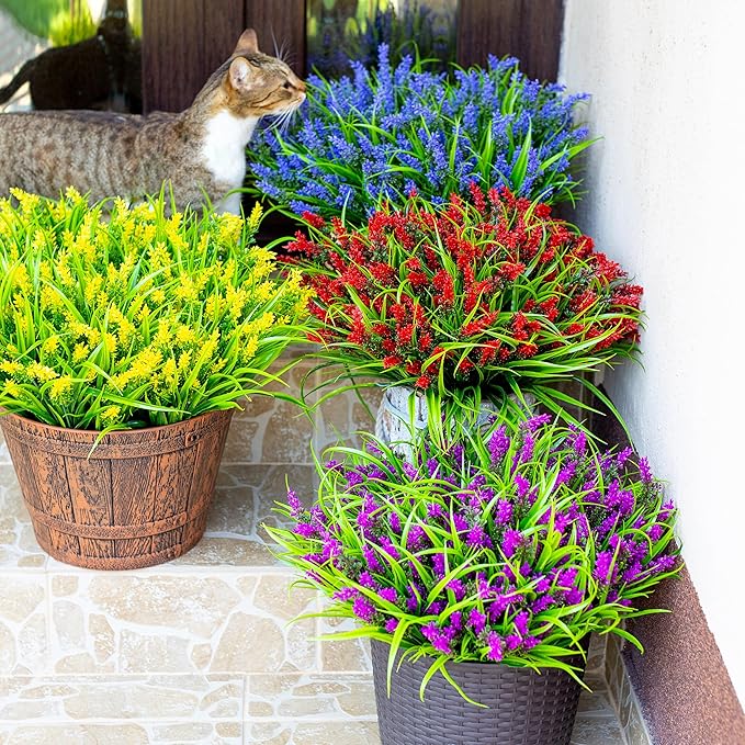 Artificial Flowers for Outdoors Decorations - 20 Bundles Fake Lavender Monkey Grass UV Resistant Plastic Faux Plants for Home (20, Purple)