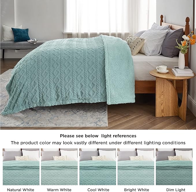 Bedsure Gentlesoft Sherpa Fleece Throw Blanket for Couch - Fluffy & Cozy Cable Jacquard Tufted Throw for Women Gift, Thick and Warm Christmas Blanket for Winter, Sage Green, 50x60 Inches