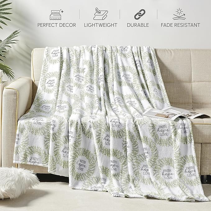 Elegant Comfort Ultra Soft Print Flannel Fleece Bed Blanket, Cozy-Fuzzy Lightweight Bedspread Coverlet, All Season Decorative Blanket for Couch, Sofa, King Size, Faith, Hope and Love