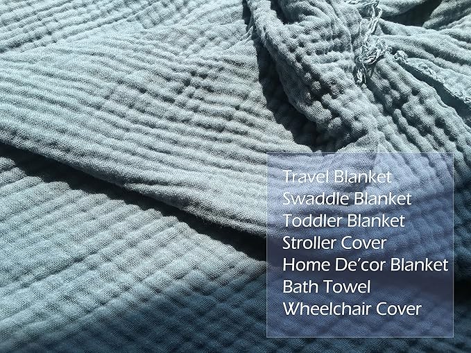 KyraHome Muslin Blankets for Adults, Kid,100% Organic Cotton Blanket Plant Dyed, Breathable Lightweight Gauze Throw Blanket for Couch, All Season (Slate Blue)