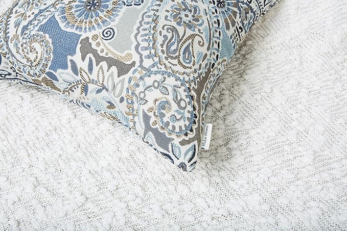 Mika Home Pack of 2 Oblong Rectangular Throw Pillow Cover Cushion Cases for Sofa Couch Chair,Paisley Pattern,12x20 Inches,Blue Brown Cream Multicolor