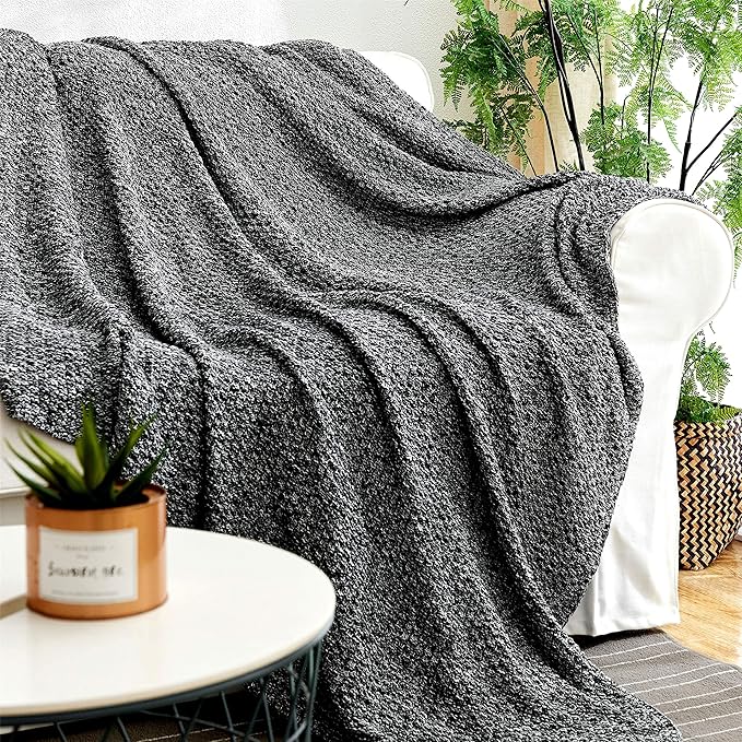 Longhui bedding Black Knitted Throw Blanket for Couch, Soft, Cozy Machine Washable 100% Cotton Sofa Cable Knit Blankets, 4.0lb Weight, 60 x 80 Inches Oversized, Black White Color