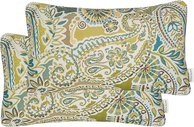 Mika Home Pack of 2 Oblong Rectangular Throw Pillow Cover Cushion Cases for Sofa Couch Chair,Paisley Pattern,12x20 Inches,Green Brown Cream Multicolor
