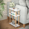 Apicizon 3 Tier End Table, Narrow Side Table with Storage Shelf, Bedroom, Living Room, Entryway, Farmhouse, White and Natural