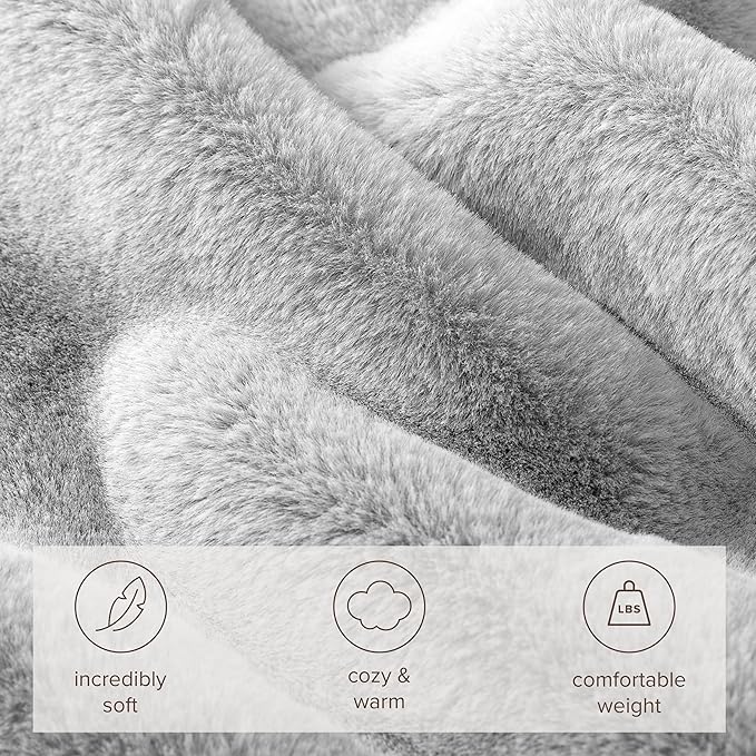Bare Home Faux Fur Blanket - Ultra-Soft Luxurious - Cozy Warm Blanket for Couch, Sofa, Chair, Bed - Fuzzy Fluffy Super Soft - Decorative Bed Blanket, 60x47 inches (Throw, Silver)