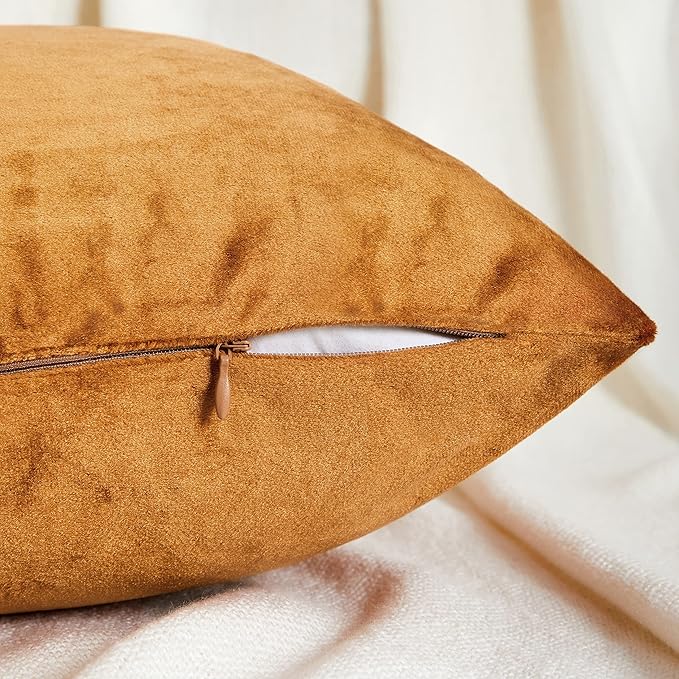 GIGIZAZA Decorative Throw Pillow Covers 20 x 20, Cinnamon Burnt Orange Sofa Pillow Covers Velvet, Set of 4 Decor Square Cushion Covers