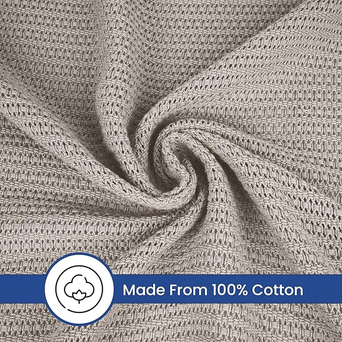 Linteum Textile Supply Leno Weave Taupe Blanket, Twin 100% Cotton, Lightweight, Warm, Fluffy, Premium and Durable Soft & Cozy Bed Blanket for Home, Couch, Sofa & Dorm, All Season Throw [66x90]