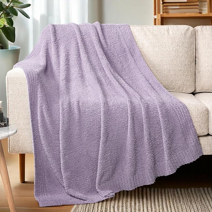 PAVILIA Super Soft Throw Blanket for Couch, Fluffy Cozy Lightweight Purple Blanket, Fuzzy Warm Knit Blanket for Bed Sofa, Lavender Lilac, 50x60