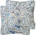Mika Home Pack of 2 Decorative Pillow Covers Throw Pillow Cases,Paisley Pattern,18X18 Inches,Blue Brown Cream Multicolor