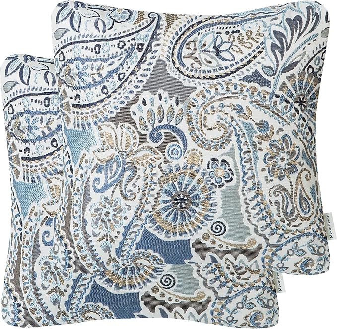 Mika Home Pack of 2 Decorative Pillow Covers Throw Pillow Cases,Paisley Pattern,18X18 Inches,Blue Brown Cream Multicolor