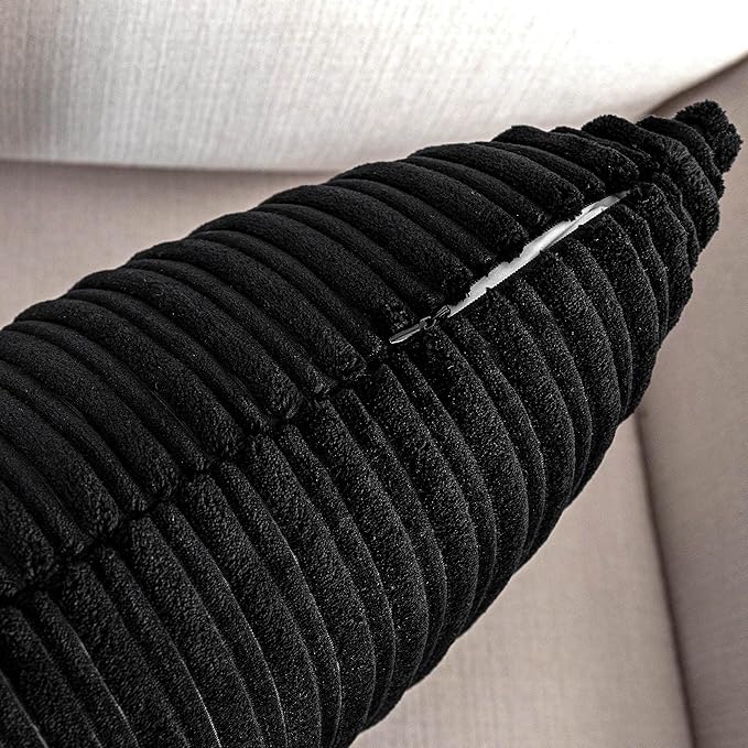 UGASA Striped Textured Velvet Corduroy Pillow Covers Decorative Sham Throw Pillow Cushion Cover for Couch, 2 Pcs, (50x50cm, 20inch), Black