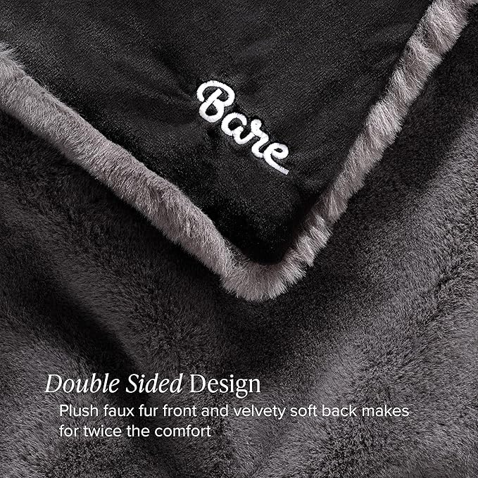 Bare Home Faux Fur Blanket - Ultra-Soft Luxurious - Cozy Warm Throw for Couch, Sofa, Chair, Bed - Fuzzy Fluffy Super Soft - Decorative Bed Blanket, 60x47 inches (Throw, Dark Grey)