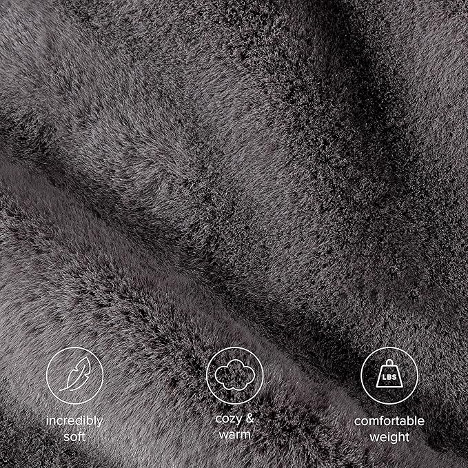 Bare Home Faux Fur Blanket - Ultra-Soft Luxurious - Cozy Warm Throw for Couch, Sofa, Chair, Bed - Fuzzy Fluffy Super Soft - Decorative Bed Blanket, 60x47 inches (Throw, Dark Grey)