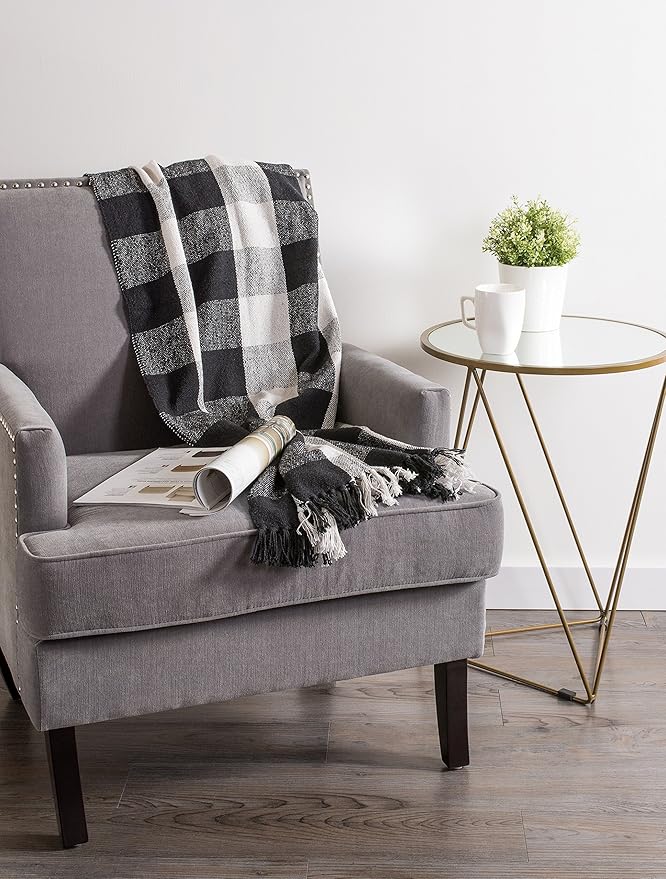 DII Buffalo Check Collection Rustic Farmhouse Throw Blanket with Tassles, 50x60, Black/White (Pack of 2)