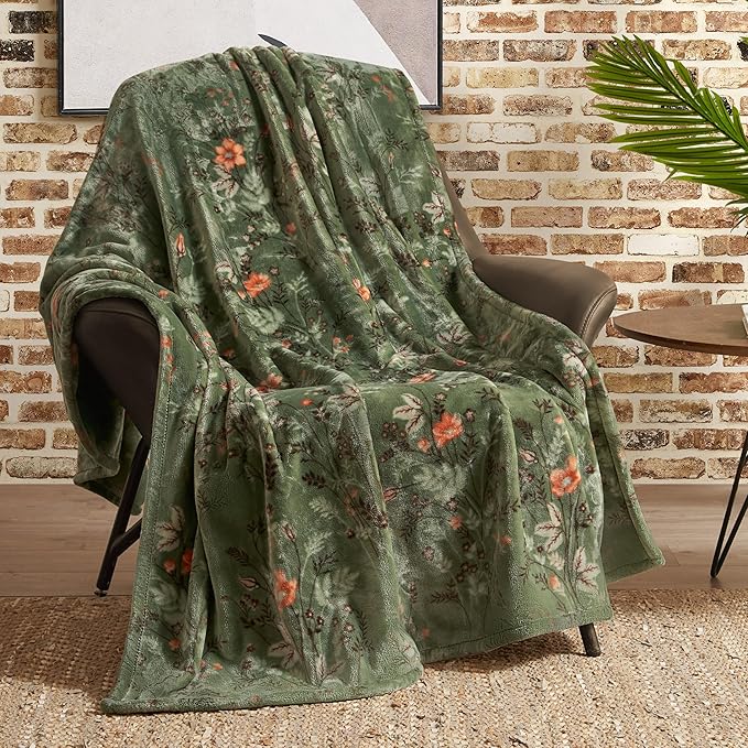 Lucky Brand Wildflower Green Floral 50"x70" Cozy Plush Blanket - Premium Microfiber Throw for Luxurious Comfort and Style