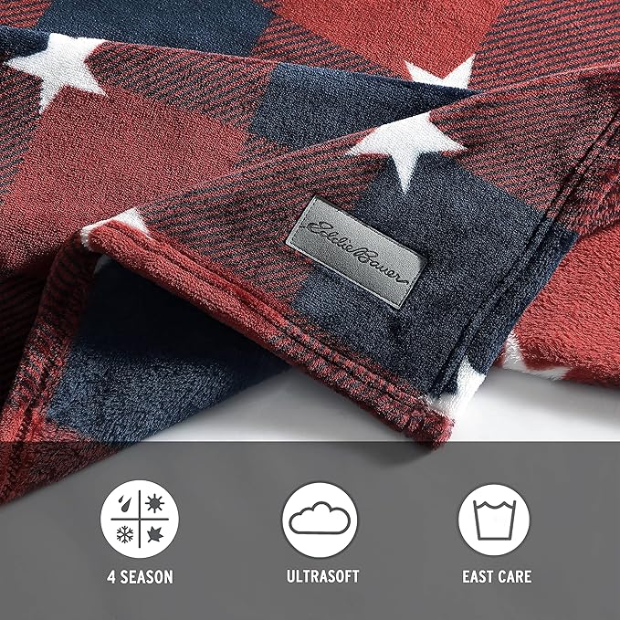 Eddie Bauer - Throw Blanket, Ultra-Soft Reversible Plush Fleece Blanket, Cozy Lightweight Bedding for Couch & Bed (Americana Plaid Red, 50' x 70')