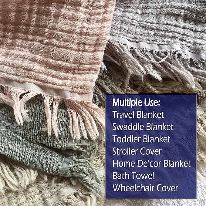 KyraHome 100% Organic Cotton 90"x104" King Size Muslin Blankets for Adults, Kids, Pre-Washed Plant Dyed, Breathable Cozy Gauze Bed Blanket, All Season (Oatmeal Khaki)