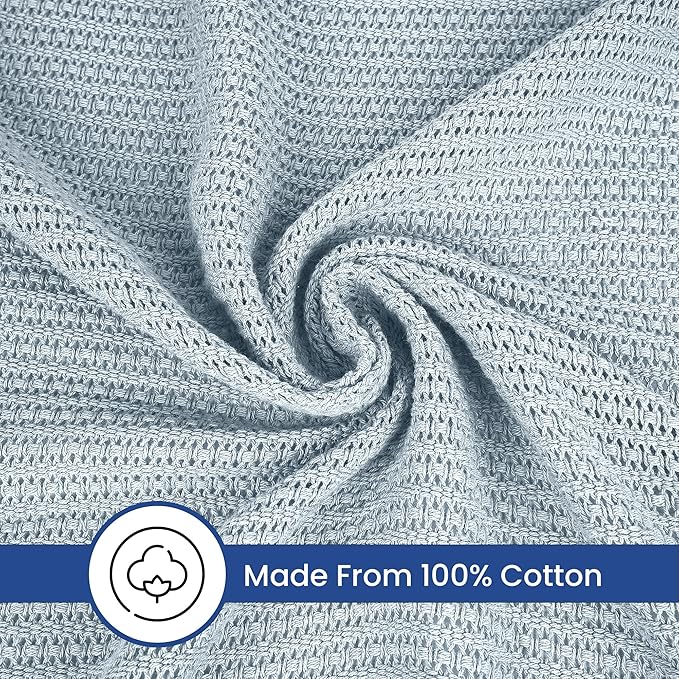 Linteum Textile Supply Leno Weave Ice Grey Blanket, Twin 100% Cotton, Lightweight, Warm, Fluffy, Premium and Durable Soft & Cozy Bed Blanket for Home, Couch, Sofa & Dorm, All Season Throw [66x90]