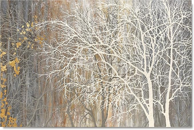Yihui Arts Canvas Wall Art Hand Painted White Tree Pictures Brown Forest Painting Modern Abstract Landscape Nature Artwork for Bedroom Bathroom Home Office Living Room Decorations
