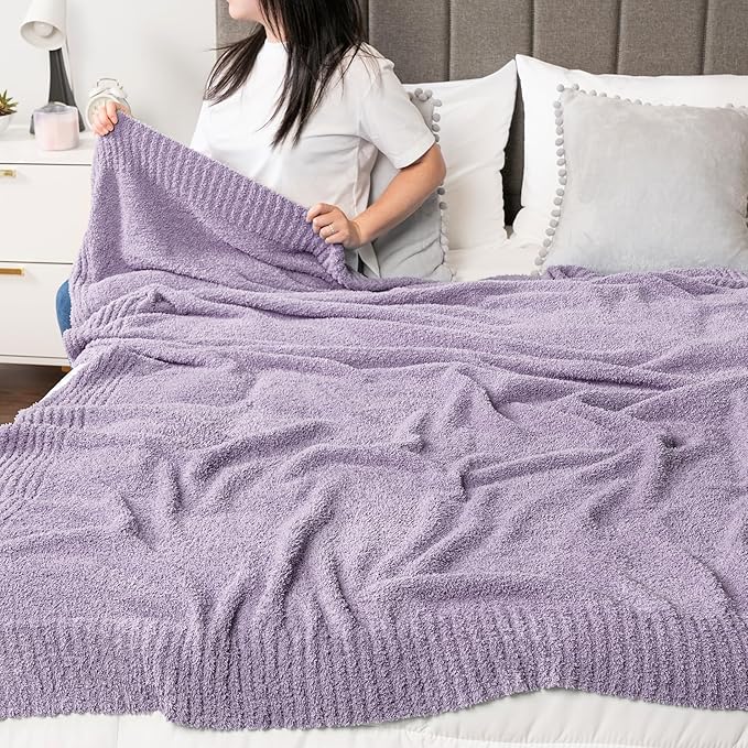 PAVILIA Super Soft Throw Blanket for Couch, Fluffy Cozy Lightweight Purple Blanket, Large Fuzzy Warm Knit Blanket for Bed Sofa, Lavender Lilac, 60x80