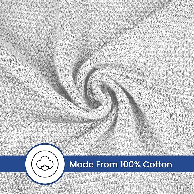 Linteum Textile Supply Leno Weave White Blanket, Queen 100% Cotton, Lightweight, Warm, Fluffy, Premium and Durable Soft & Cozy Bed Blanket for Home, Couch, Sofa & Dorm, All Season Throw [90x90]