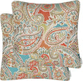 Mika Home Pack of 2 Decorative Accent Throw Pillow Cover Sham Cushion Case,Paisley Pattern,20x20 Inches,Red Teal Cream Multicolor