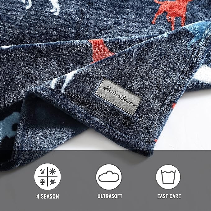 Eddie Bauer - Throw Blanket, Ultra-Soft & Reversible Plush Bedding, Blanket for Couch & Bed (Buddy The Dog Blue, 50" x 70")