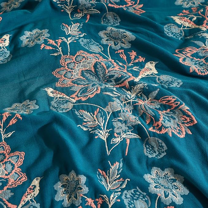 Boho Throw Blanket for Bed 60”x80”, 100% Cotton Woven Blanket for Couch Sofa, Ultra Soft 4-Layer Muslin Quilt with Floral Printed, Farmhouse Bed Blanket/Cover for Living Room Decor