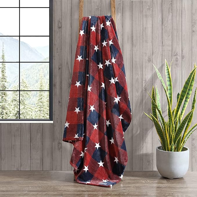 Eddie Bauer - Throw Blanket, Ultra-Soft Reversible Plush Fleece Blanket, Cozy Lightweight Bedding for Couch & Bed (Americana Plaid Red, 50' x 70')