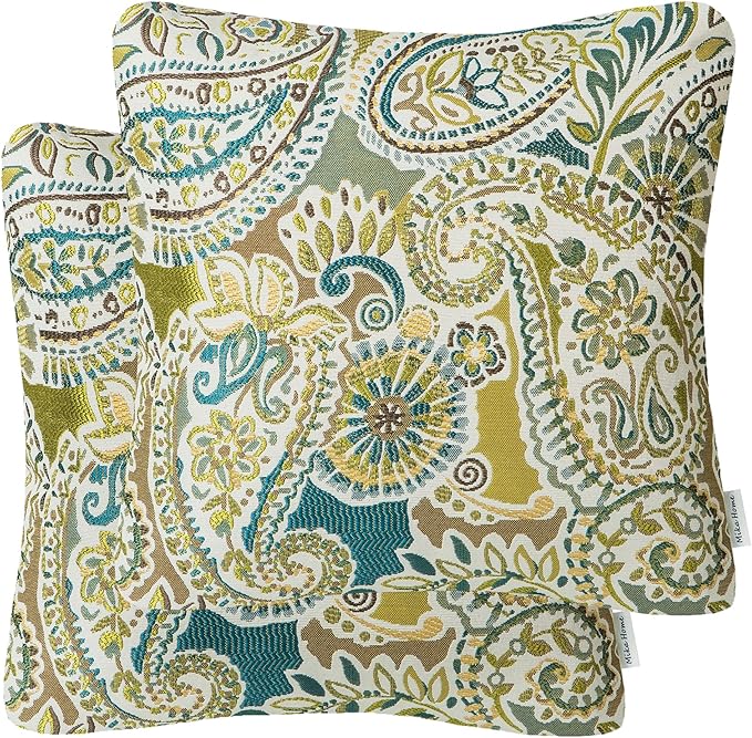 Mika Home Pack of 2 Decorative Pillow Covers Throw Pillow Cases,Paisley Pattern,18X18 Inches,Green Brown Cream Multicolor