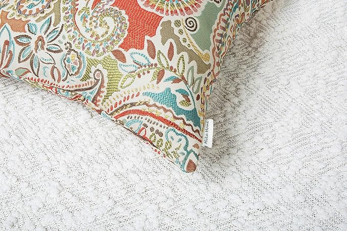 Mika Home Pack of 2 Oblong Rectangular Throw Pillow Cover Cushion Cases for Sofa Couch Chair,Paisley Pattern,12x20 Inches,Red Teal Cream Multicolor