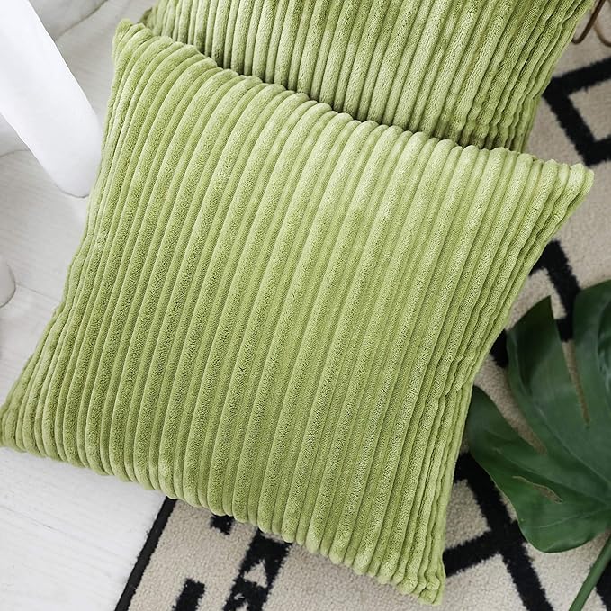 UGASA Decor Soft Solid Velvet Toss Throw Pillow Cover Fashion Striped Decorative Pillow Case Handmade Cushion Cover for Couch, 20x20 inches, 1 Piece, Green