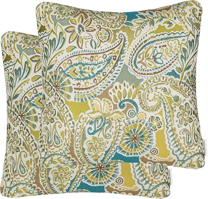 Mika Home Pack of 2 Decorative Accent Throw Pillow Cover Sham Cushion Case,Paisley Pattern,20x20 Inches,Green Brown Cream Multicolor
