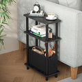 Apicizon Small Narrow Side Table, 3-Tier Skinny End Table withFabric Basket, Slim Nightstand Bedside Table for Small Spaces, Living Room, Bderoom, Black