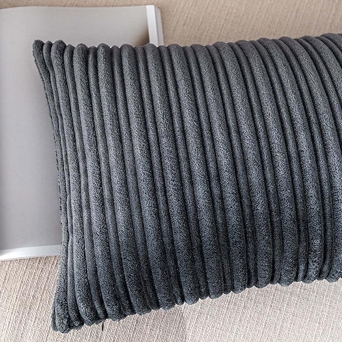 UGASA Velvet Pillow Covers Striped Decorative Throw Pillow Cover Cushion Case with Hidden Zipper for Home Couch/Bedroom/Car, Soft Cozy Solid Oblong, 1 Piece (12"x20", Dark Grey)