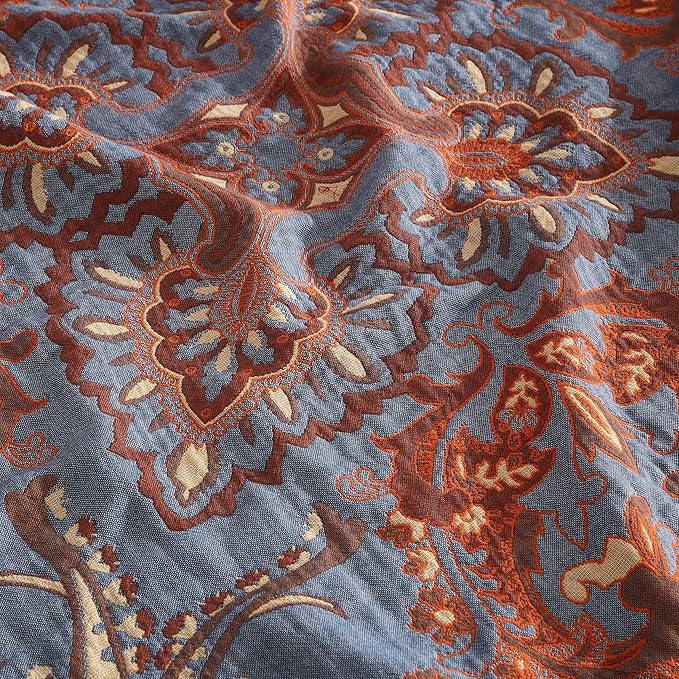 Boho Throw Blanket for Bed 90”x98”, 100% Cotton Woven Blanket for Couch Sofa, Ultra Soft 4-Layer Muslin Quilt with Floral Printed, Farmhouse Bed Blanket/Cover for Living Room Decor