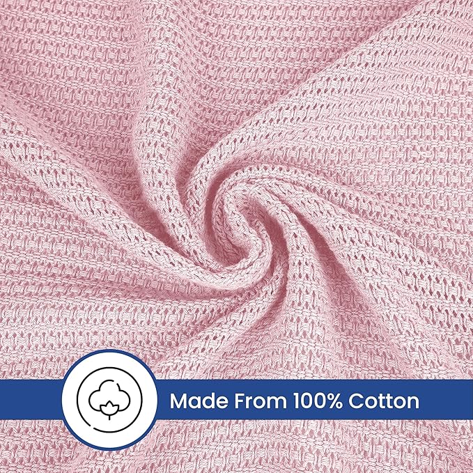 Linteum Textile Supply Leno Weave Rose Blanket, Queen 100% Cotton, Lightweight, Warm, Fluffy, Premium and Durable Soft & Cozy Bed Blanket for Home, Couch, Sofa & Dorm, All Season Throw [90x90]