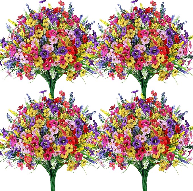 Der Rose 24 Bundles Artificial Flowers for Outdoor Fake Spring Flowers Plants UV Resistant for Home Garden Porch Window Wedding Decor