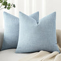 MIULEE Pack of 2 Decorative Linen Burlap Textured Pillow Covers Farmhouse Boho Accent Pillowcases Spring Coastal Home Decor for Couch Sofa Bedroom Living Room 22x22 Inch Light Blue