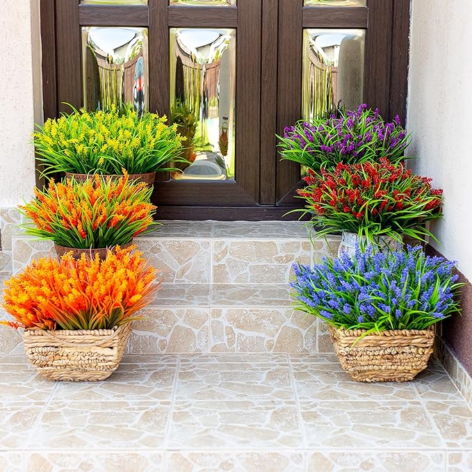 Artificial Flowers for Outdoors Decorations - 20 Bundles Fake Lavender Monkey Grass UV Resistant Plastic Faux Plants for Home (20, Purple)