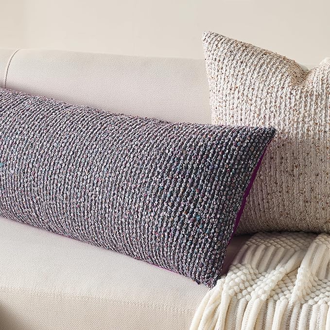 Allorry Decorative Lumbar Pillow Cover 14x36 Purple Striped Wool Long Body Pillow Neutral Textured Boho Lumbar Throw Pillow Cushion Covers for Modern Farmhouse Sofa Bed Living Room Decor SY011-E14