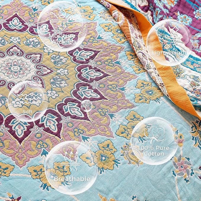 Boho Throw Blanket for Couch Sofa Chair Cotton Spring Blankets for Bedroom Living Room All Season Lightweight Reversible Floral Embroidery Decorative Throws 50"x60"