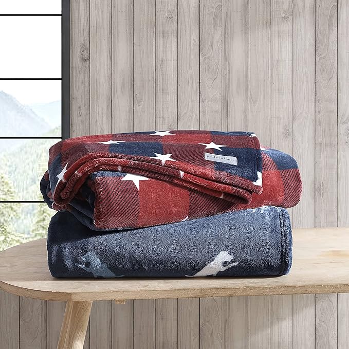 Eddie Bauer - Throw Blanket, Ultra-Soft Reversible Plush Fleece Blanket, Cozy Lightweight Bedding for Couch & Bed (Americana Plaid Red, 50' x 70')
