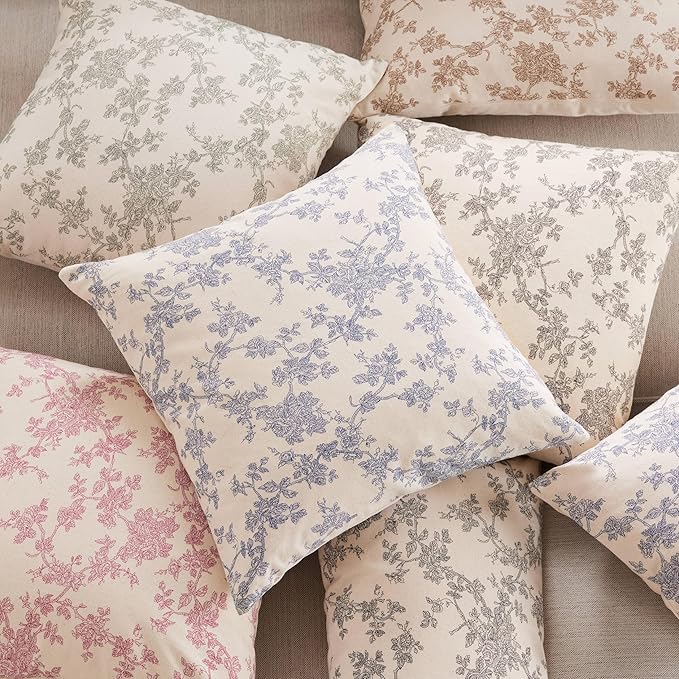 100% Cotton French Pastoral Throw Pillow Covers Set of 2, 16x16 Inch Blue Farmhouse Decorative Cushion Covers for Sofa Bed Living Room Home Decor