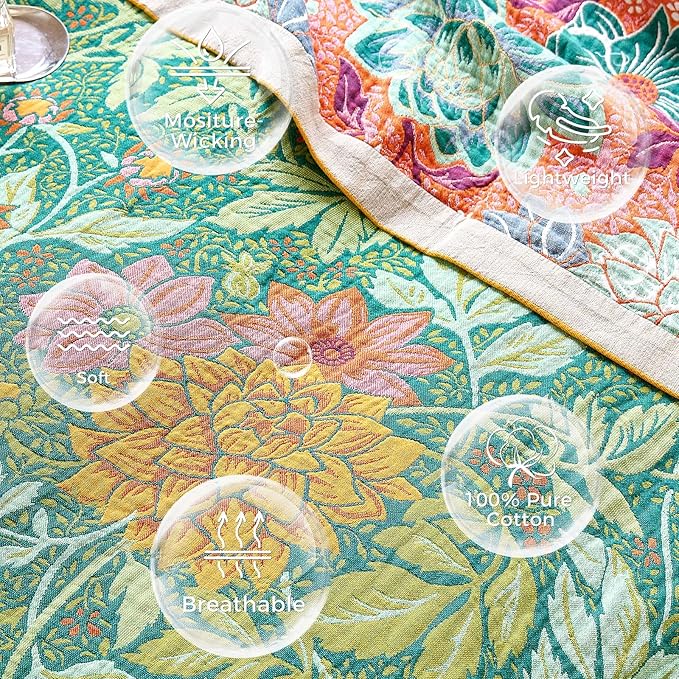 Boho Throw Blanket for Bed Cotton Spring Blankets Bedroom Living Room Twin All Season Lightweight Floral Embroidery Quilt for Couch Sofa Chair 60"x80"